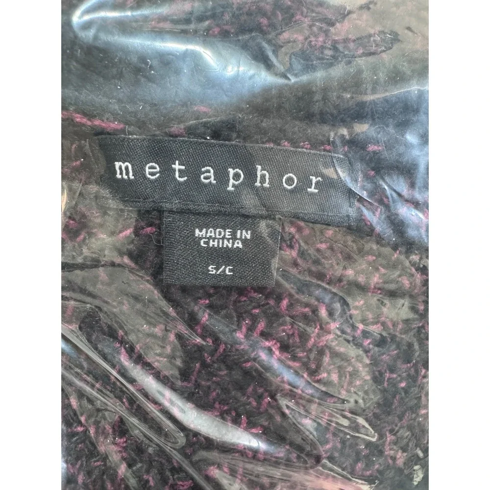 Metaphor Womens V Neck Speckled Knit Chiffon Hem Sweater Top Purple Black Size S - Picture 6 of 6